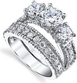 img 3 attached to 💍 1.25 Carat Sterling Silver Cubic Zirconia Bridal Set: Past Present Future 2-Piece Engagement Wedding Ring Band