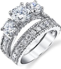 img 4 attached to 💍 1.25 Carat Sterling Silver Cubic Zirconia Bridal Set: Past Present Future 2-Piece Engagement Wedding Ring Band