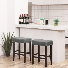 img 3 attached to 🪑 SONGMICS Set of 2 Gray Bar Counter Stools, Well-Padded Dining Chairs with Solid Wood Legs, Cotton-Linen Fabric, 26.4-Inch Seat Height, and Footrest - ULDC38GY