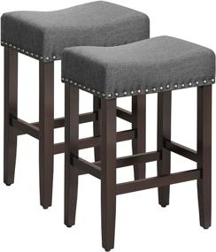 img 4 attached to 🪑 SONGMICS Set of 2 Gray Bar Counter Stools, Well-Padded Dining Chairs with Solid Wood Legs, Cotton-Linen Fabric, 26.4-Inch Seat Height, and Footrest - ULDC38GY