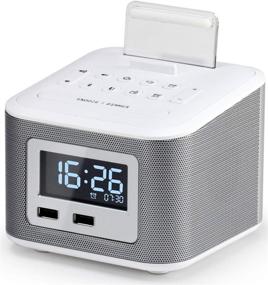 img 3 attached to Беспроводной Bluetooth динамик-радиоприемник с будильником, FM-радио, USB-зарядкой, AUX-входом, подставкой для мобильного телефона, функцией повтора будильника, регулятором яркости и резервным питанием - белый.