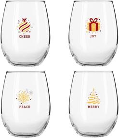 img 1 attached to Set of 4 Christmas Stemless Wine Glasses - Colorful and Cheerful Party Cups for Holiday Celebration - Elegant and Trendy Décor in Red, Silver, and Gold - Featuring Merry, Peace, Cheer, and Joy