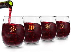 img 2 attached to Set of 4 Christmas Stemless Wine Glasses - Colorful and Cheerful Party Cups for Holiday Celebration - Elegant and Trendy Décor in Red, Silver, and Gold - Featuring Merry, Peace, Cheer, and Joy