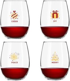 img 4 attached to Set of 4 Christmas Stemless Wine Glasses - Colorful and Cheerful Party Cups for Holiday Celebration - Elegant and Trendy Décor in Red, Silver, and Gold - Featuring Merry, Peace, Cheer, and Joy