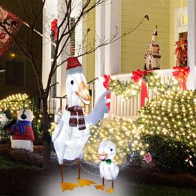 img 2 attached to 🦆 MAGGIFT 2 Pack Lighted Tinsel Ducks Christmas Decor with Clear 50 Count Incandescent Lights: Stunning 30" Mother Duck and Adorable 12" Baby Duck – Perfect Indoor/Outdoor Yard Lawn Festive Holiday Decoration