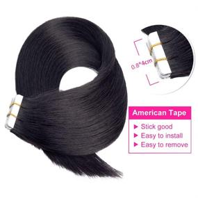 img 2 attached to 🎀 Premium 16-inch Tape-In Human Hair Extensions - Create Beauty, 30g 20PCS/Pack, Straight Skin Weft Remy Hair Extensions in 1B# Off Black