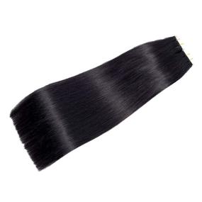 img 3 attached to 🎀 Premium 16-inch Tape-In Human Hair Extensions - Create Beauty, 30g 20PCS/Pack, Straight Skin Weft Remy Hair Extensions in 1B# Off Black