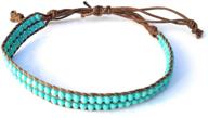 🌊 boho beach anklet ankle bracelet - trendy beaded wrap with adjustable macrame - double row turquoise color beads - 6 to 11 inches logo