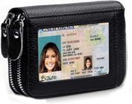 👛 women's genuine leather rfid blocking zipper credit card wallet with coin purse & id window - black logo
