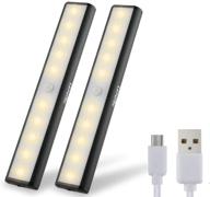 convenient wireless motion sensor cabinet light drawer closet lights - usb rechargeable 10 led lighting, magnetic stick-on anywhere- 2 pack логотип