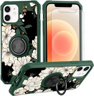 iphone 12 pro case white floral with ring holder kickstand 360 degree screen protector (work with magnetic car mount) for women girls flower cover case for iphone 12/12 pro 6 logo