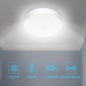 img 3 attached to 🔦 TOOWELL Rechargeable Motion Sensor LED Ceiling Light - Round Lighting Fixture for Indoor/Outdoor Stairs, Closets, Rooms, Porches, Basements, Hallways, Pantries, and Laundry Rooms