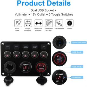 img 3 attached to 🛥️ WATERWICH 5 Gang ON-Off Marine Ignition Toggle Rocker Switch Panel - Waterproof with Digital Voltmeter, 4.2A Dual USB Charger, Cigarette Lighter Socket - Ideal for RV, Car, Boat, Truck, Trailer, Yacht (Red)