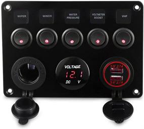 img 4 attached to 🛥️ WATERWICH 5 Gang ON-Off Marine Ignition Toggle Rocker Switch Panel - Waterproof with Digital Voltmeter, 4.2A Dual USB Charger, Cigarette Lighter Socket - Ideal for RV, Car, Boat, Truck, Trailer, Yacht (Red)