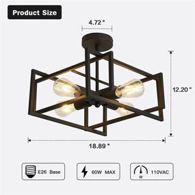 img 3 attached to ZGLAOJT 4-Lights Industrial Close to Ceiling Light in Black - Flush Mount Ceiling Fixture with Farmhouse Chandelier Design. Perfect for Kitchen Island, Dining Room, Bedroom, Foyer, Hallway Lighting.