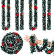 🎄 christmas garland set: 26ft artificial pine xmas garland with red bows for home decoration logo