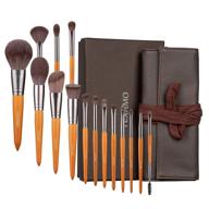 💄 texamo 15-piece professional makeup brush set for powder, contour, blush highlighter, eye shadow, eyebrow, kabuki, foundation, concealer - includes travel leather case and wooden handles logo