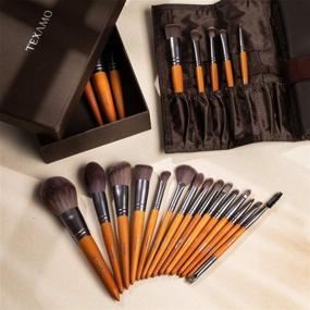 img 2 attached to 💄 TEXAMO 15-Piece Professional Makeup Brush Set for Powder, Contour, Blush Highlighter, Eye Shadow, Eyebrow, Kabuki, Foundation, Concealer - Includes Travel Leather Case and Wooden Handles