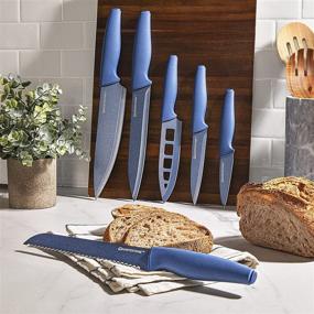 img 3 attached to 🔪 Granitestone Nutriblade Knife Set: Professional Chef Kitchen Knives, 6-Piece Set in Nonstick Blue Coating