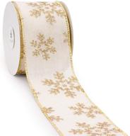 🎄 ct craft llc canvas snowflakes christmas wired ribbon - ivory with gold - 2.5” x 10 yards - ideal for home decor, gift wrapping, diy crafts - 1 roll logo