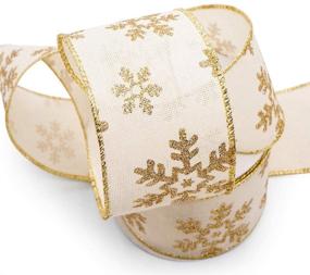 img 2 attached to 🎄 CT CRAFT LLC Canvas Snowflakes Christmas Wired Ribbon - Ivory with Gold - 2.5” x 10 Yards - Ideal for Home Decor, Gift Wrapping, DIY Crafts - 1 Roll