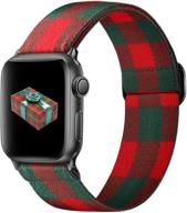 ouwegaga adjustable elastic bands compatible for apple watch band 41mm 40mm 38mm iwatch series se 7 6 5 4 3 2 1 fashion cute soft stretchy loop woven fabric wristband for women men red green grid logo