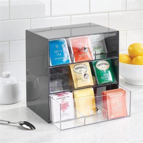 img 3 attached to mDesign Plastic Tea Bag Caddy Box Storage Organizer with 3 Drawers - for Kitchen Pantry, Cabinet, Countertop - Holds Coffee, Sugar Packets, Drink Pods - Charcoal Gray/Clear