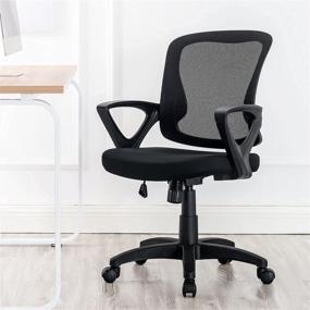 img 4 attached to 🪑 Black QY Office Chair - Ergonomic Mid-Back Mesh Computer Chair with Arms, Breathable & Comfortable for Home and Office Working, Swivel Study Task Chair for Staff