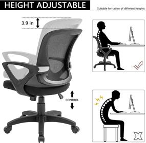 img 2 attached to 🪑 Black QY Office Chair - Ergonomic Mid-Back Mesh Computer Chair with Arms, Breathable & Comfortable for Home and Office Working, Swivel Study Task Chair for Staff