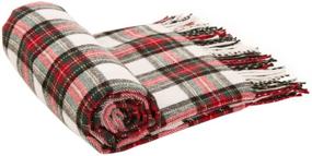 img 2 attached to 🔥 Glitzhome Soft and Comfortable Tartan Throw Blanket with Tassels - 60 x 50 Inches - Reversible Wrap Scarf for Sofa, Bed, and Couch - Plaid Throw Blanket for Women & Men