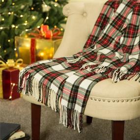 img 4 attached to 🔥 Glitzhome Soft and Comfortable Tartan Throw Blanket with Tassels - 60 x 50 Inches - Reversible Wrap Scarf for Sofa, Bed, and Couch - Plaid Throw Blanket for Women & Men