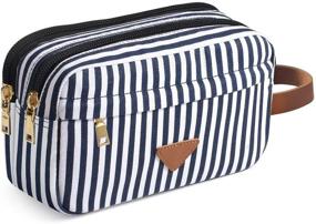 img 4 attached to 🎒 Canvas Stripe Travel Toiletry Organizer Bag for Women and Men - Shaving Dopp Kit