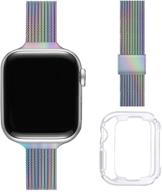 colorful zxcasd slim watch band for women girls - stainless steel mesh strap compatible with iwatch se iwatch series 7/6/5/4/3/2/1 - 38mm, 40mm, 41mm, 42mm, 44mm, 45mm logo