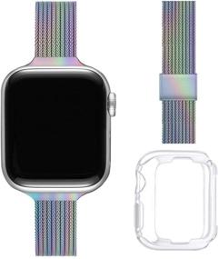 img 4 attached to Colorful ZXCASD Slim Watch Band for Women Girls - Stainless Steel Mesh Strap Compatible with iWatch SE iWatch Series 7/6/5/4/3/2/1 - 38mm, 40mm, 41mm, 42mm, 44mm, 45mm