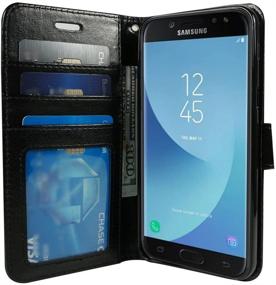 img 1 attached to 🔖 ZASE Design Wallet Protective Case for Samsung Galaxy J7 V 2nd Gen, J7 2018, J7 Refine, J7 Star, J7 TOP - Premium PU Leather Flip Cover with Kickstand, ID Pocket and Wrist Strap - Luxury Black