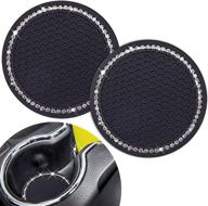 🚗 cute car coaster set - dermasy 2pcs universal vehicle cup holder inserts - 2.75 inch silicone anti-slip bling crystal rhinestone auto accessories for women & lady - black and white logo