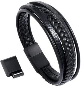 img 4 attached to Stylish MERC-MAHE Men's Leather Cuff Bracelet: Adjustable, Magnetic Clasp, Cowhide, Multi-Layer, Braided - Ideal Gift for Boys!