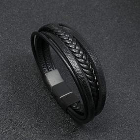 img 1 attached to Stylish MERC-MAHE Men's Leather Cuff Bracelet: Adjustable, Magnetic Clasp, Cowhide, Multi-Layer, Braided - Ideal Gift for Boys!