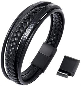 img 3 attached to Stylish MERC-MAHE Men's Leather Cuff Bracelet: Adjustable, Magnetic Clasp, Cowhide, Multi-Layer, Braided - Ideal Gift for Boys!
