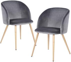 img 4 attached to 🪑 CozyCasa Dining Chair Accent Chair Set of 2: Velvet Fabric, Ergonomic Padded Seat, Metal Legs - Grey