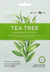 img 2 attached to 🌿 Hydrating & Relaxing BeauKON Tea Tree Facial Sheet Mask with Centella Asiatica - Korean Daily Face Mask (4 Pack)