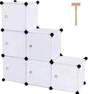 📦 c&ahome 6-cube storage organizer with doors - versatile modular bookcase units, perfect for bedroom and living room organization, 36.6" l x 12.4" w x 36.6" h translucent white with crack black color logo