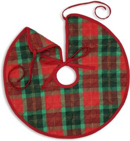 img 3 attached to 🎄 Red and Green Christmas Plaid with Gold Lurex Woven Fabric Christmas Tree Skirt - Quilted & Reversible, 21 Inches by Cackleberry Home