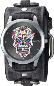 img 4 attached to 💀 Часы Nemesis Women's FRB925K из коллекции Punk Rock с изображением сахарного черепа на кожаном браслете: модный аксессуар для современных женщин