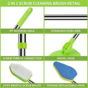 img 1 attached to 🧽 Scrub Cleaning Brush: Long Handle 35'' with Stiff Bristles, 3 Sponge Brushes | Adjustable Lightweight Detachable Kitchen, Bathroom, Shower Tile Cleaner