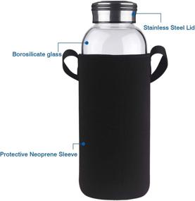 img 2 attached to Premium Cleesmil 48 oz Large 🍶 Glass Water Bottle with Protective Neoprene Sleeve