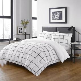 img 3 attached to 🛏️ Modern Classic Windowpane Design Comforter Set, Queen Size, City Scene Zander Collection, Silky Wrinkle-Resistant 3-Piece Bedding, White