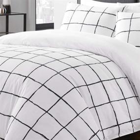 img 2 attached to 🛏️ Modern Classic Windowpane Design Comforter Set, Queen Size, City Scene Zander Collection, Silky Wrinkle-Resistant 3-Piece Bedding, White