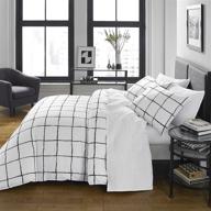 🛏️ modern classic windowpane design comforter set, queen size, city scene zander collection, silky wrinkle-resistant 3-piece bedding, white logo