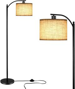 img 3 attached to 🏢 Otdair Floor Lamp: Modern Industrial Standing Lamp with Hanging Linen Lamp Shade and LED Bulb - Perfect for Living Room, Office, Bedrooms, Farmhouse - Black